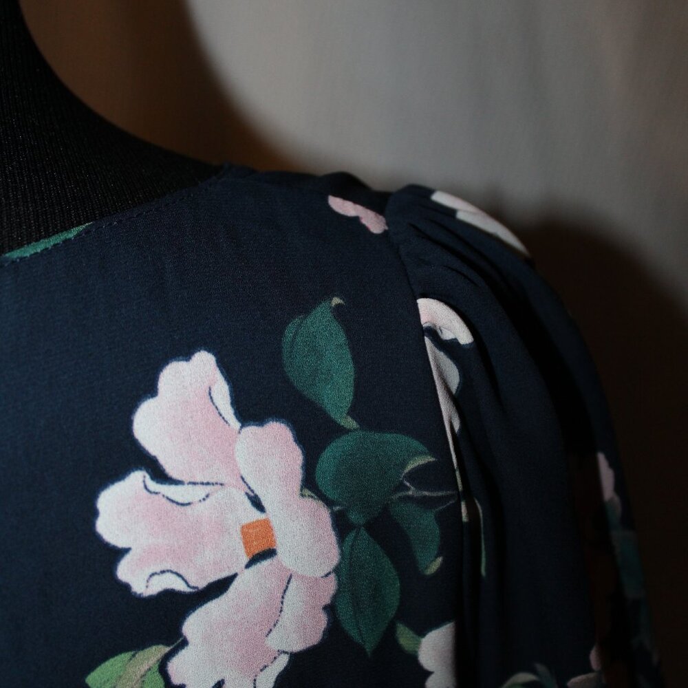 Lulus Dress Rosalinda Navy Blue Floral Print Long Sleeve Medium NWT's - Picture 9 of 13